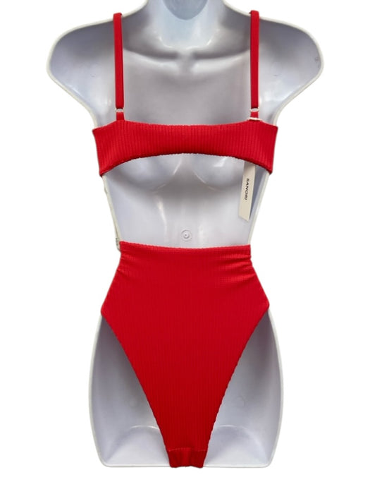 Sanori Size M Coral Red Nylon Blend Ribbed High Leg Knot Detail Bikini Swimsuit Coral Red / M