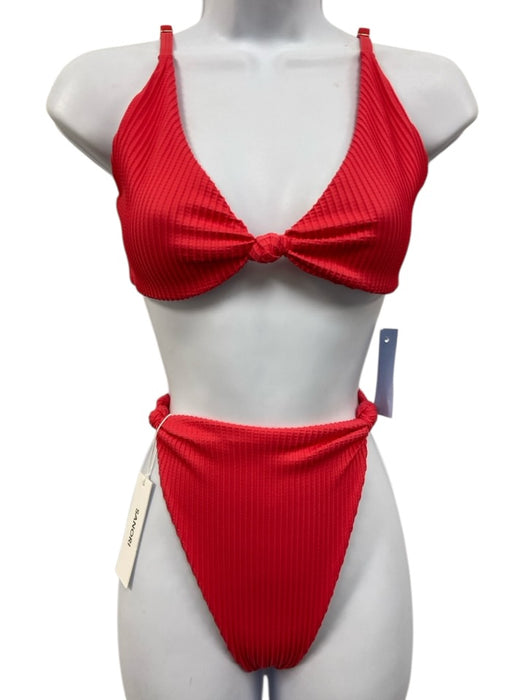 Sanori Size M Coral Red Nylon Blend Ribbed High Leg Knot Detail Bikini Swimsuit Coral Red / M