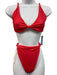 Sanori Size M Coral Red Nylon Blend Ribbed High Leg Knot Detail Bikini Swimsuit Coral Red / M