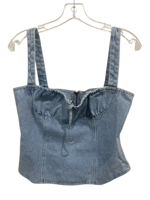 Lioness Size L Medium Wash Cotton Back Zip Denim Tie Front Sleeveless Top Medium Wash / L