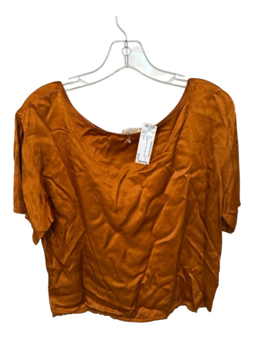 Nation Size L Orange Rayon Short Sleeve Silky Top Orange / L