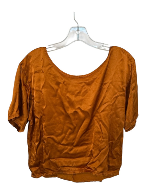 Nation Size L Orange Rayon Short Sleeve Silky Top Orange / L