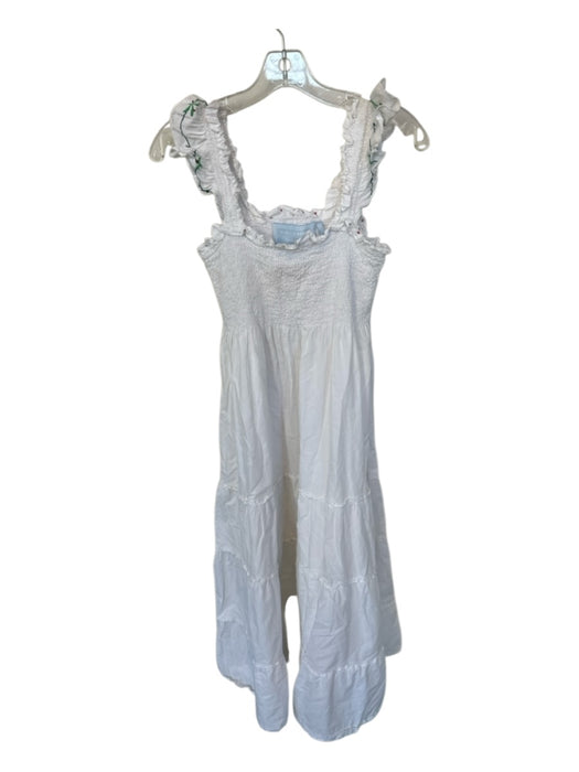 Hill House Size M White & Green Cotton Flutter Cap sleeve smocked Midi Dress White & Green / M