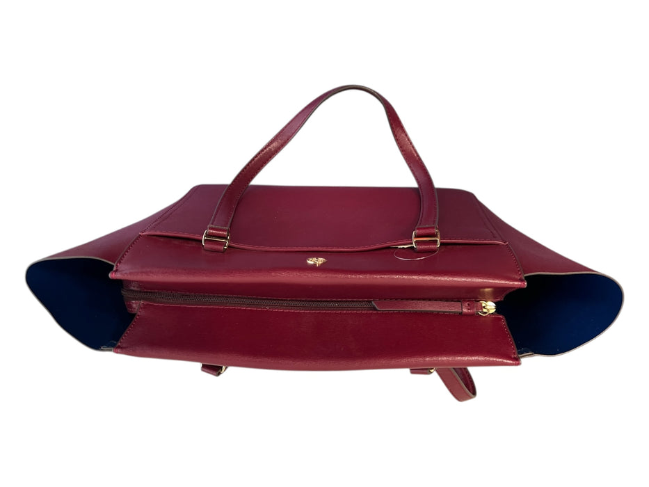 Tory Burch Maroon Leather Gold hardware Zip Close Top Handle Tote Bag Maroon / M