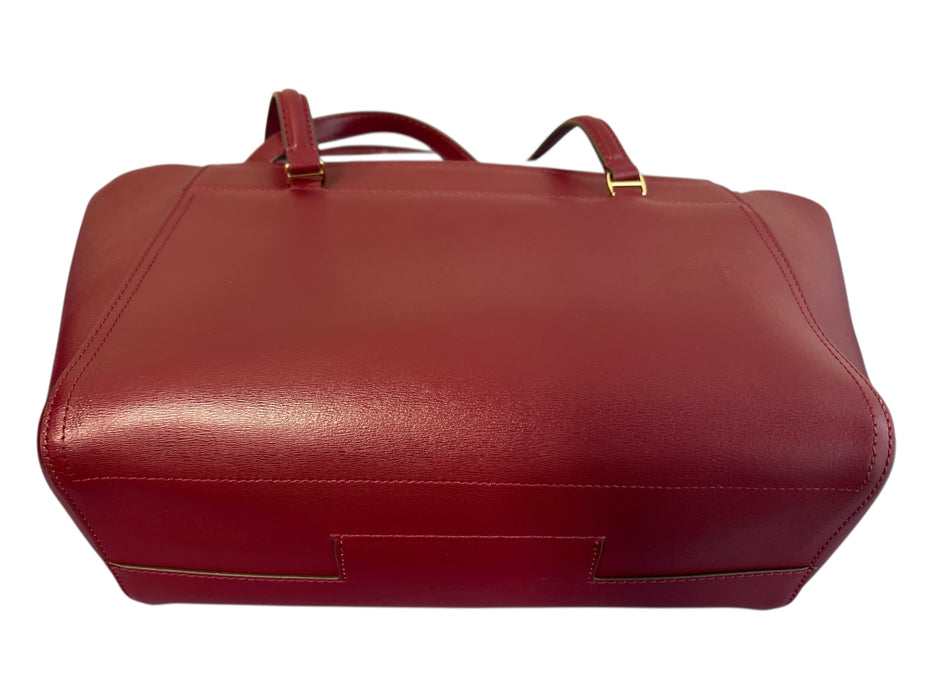 Tory Burch Maroon Leather Gold hardware Zip Close Top Handle Tote Bag Maroon / M