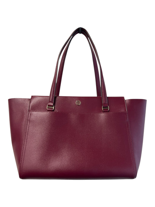 Tory Burch Maroon Leather Gold hardware Zip Close Top Handle Tote Bag Maroon / M