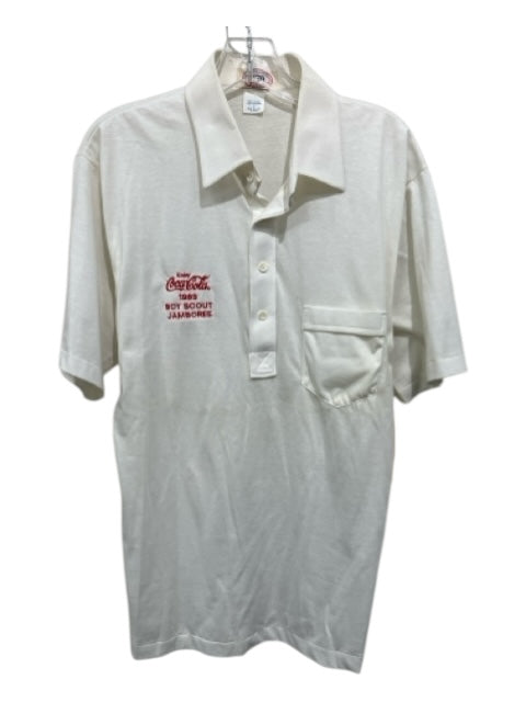 770 Size L White & Red Cotton Solid Polo Men's Short Sleeve White & Red / L