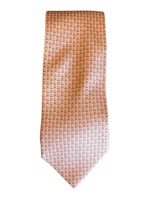 Ferragamo Orange & Multi Silk All Over Print Men's Tie Orange & Multi