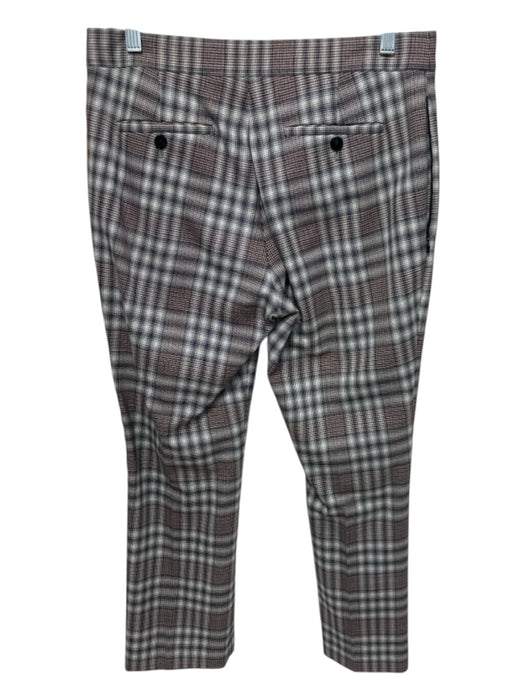 Theory Size 4 White, Black & Brown Wool Blend Plaid zip & hook closure Pants White, Black & Brown / 4