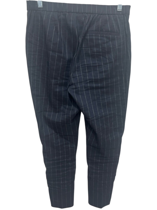 Theory Size 4 Navy & Beige Linen Blend Pinstripe Elastic Waist Mid Rise Pants Navy & Beige / 4