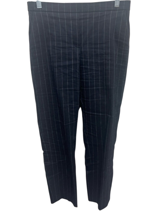 Theory Size 4 Navy & Beige Linen Blend Pinstripe Elastic Waist Mid Rise Pants Navy & Beige / 4