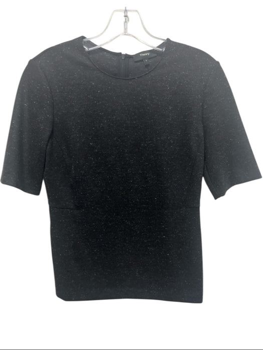 Theory Size S Gray & White Wool Blend Zip Back Speckled Short Sleeve Darted Top Gray & White / S