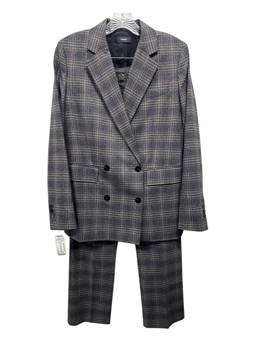 Theory Size 4 Brown, Gray & Black Wool Blend Plaid Double Breast Pant Set Brown, Gray & Black / 4