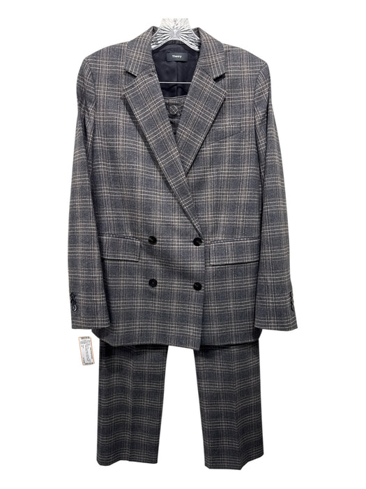 Theory Size 4 Brown, Gray & Black Wool Blend Plaid Double Breast Pant Set Brown, Gray & Black / 4