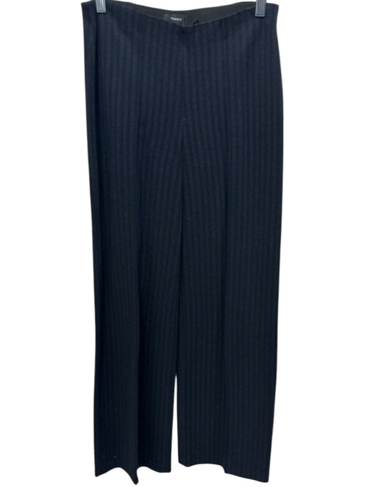Theory Size 2 Navy & Brown Viscose Blend Pinstripe Elastic Waist Wide Leg Pants Navy & Brown / 2