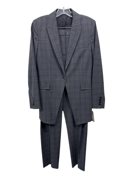 Theory Size 4 Charcoal Gray Wool Blend Plaid Single Breasted Straight Pant Set Charcoal Gray / 4