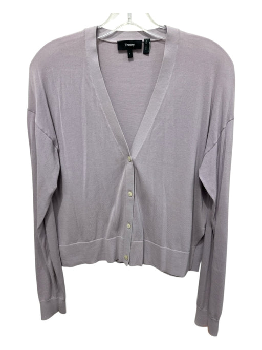 Theory Size Small Lavendar Cotton Rib Knit Sheer Buttons Thin Cardigan Lavendar / Small