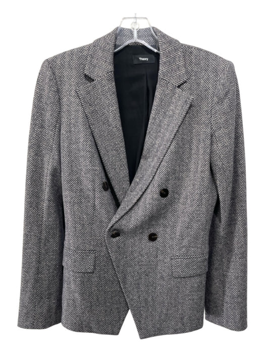 Theory Size 4 Tan, Black & White Wool Blend Boucle Double Breast Lapel Jacket Tan, Black & White / 4