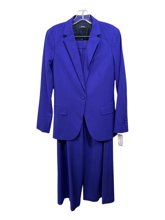 Theory Size 4 Purple Wool Blend Single Breasted Flap Pocket Pleat Pant Set Purple / 4