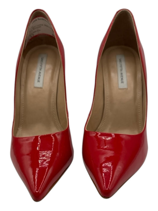 Saks Fifth Ave Shoe Size 8.5 Red Patent Leather Stiletto Pointed Toe Shine Pumps Red / 8.5