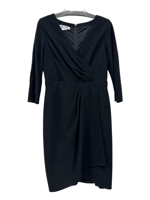 Kay Unger Size 10 Black Wool Crepe Surplice Pleat Detail Duster Dress Black / 10