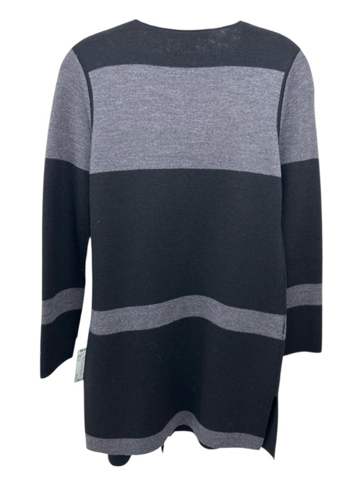 Per Se Size S Black & Gray Merino Wool Rib Knit Striped Fringe Detail Cardigan Black & Gray / S