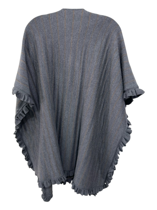 Carlisle Gray & Tan Merino Wool Rib Knit Striped Ruffle Detail Wrap scarf Gray & Tan / One Size