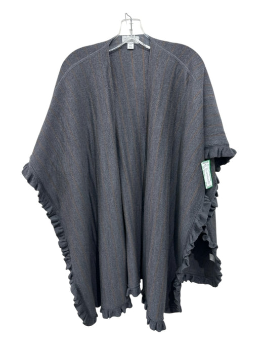 Carlisle Gray & Tan Merino Wool Rib Knit Striped Ruffle Detail Wrap scarf Gray & Tan / One Size