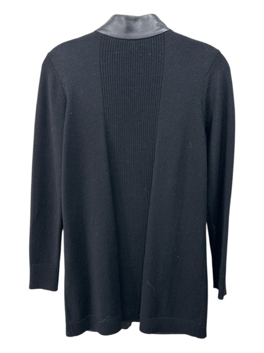 Carlisle Size 4 Black Leather & Wool Paneled Rib Knit Zip Up 3/4 Length Jacket Black / 4