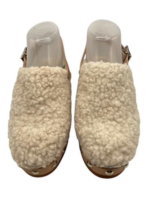 Kelsi Dagger Cream, Tan & Silver Leather Sherpa Studs Sling back Clogs Cream, Tan & Silver