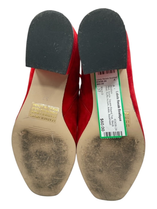 Silent D Shoe Size 37 Red Suede Square Round Toe Block Heel Ankle Booties Red / 37