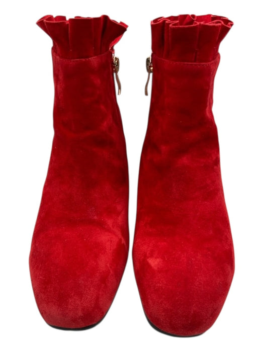 Silent D Shoe Size 37 Red Suede Square Round Toe Block Heel Ankle Booties Red / 37