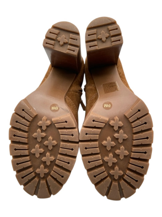 Tory Burch Shoe Size 6 Cognac Brown Suede Round Toe Stacked Heel Ankle Booties Cognac Brown / 6