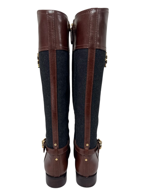 Tory Burch Shoe Size 6.5 Brown & Gray Leather & Wool Round Toe Ankle Strap Boots Brown & Gray / 6.5