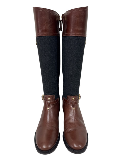 Tory Burch Shoe Size 6.5 Brown & Gray Leather & Wool Round Toe Ankle Strap Boots Brown & Gray / 6.5