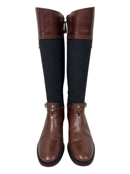 Tory Burch Shoe Size 6.5 Brown & Gray Leather & Wool Round Toe Ankle Strap Boots Brown & Gray / 6.5