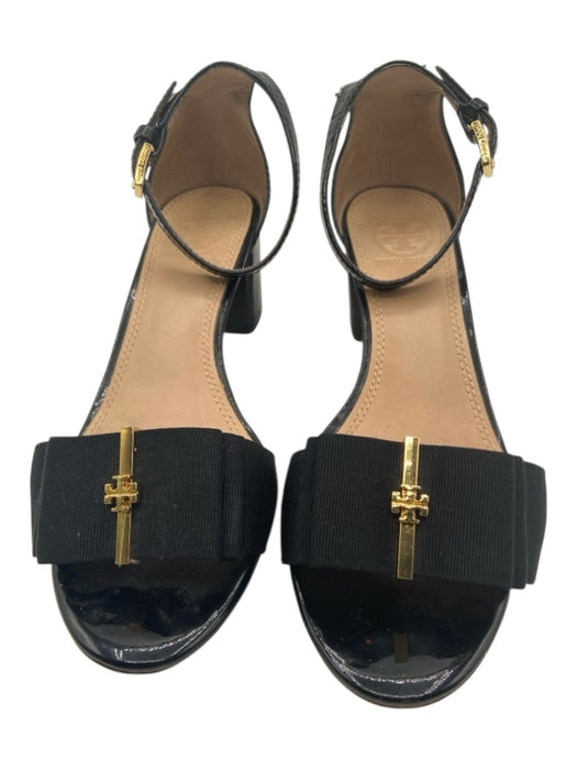 Tory Burch Shoe Size 6 Black Patent Leather open toe Grosgrain Bow Sandals Black / 6