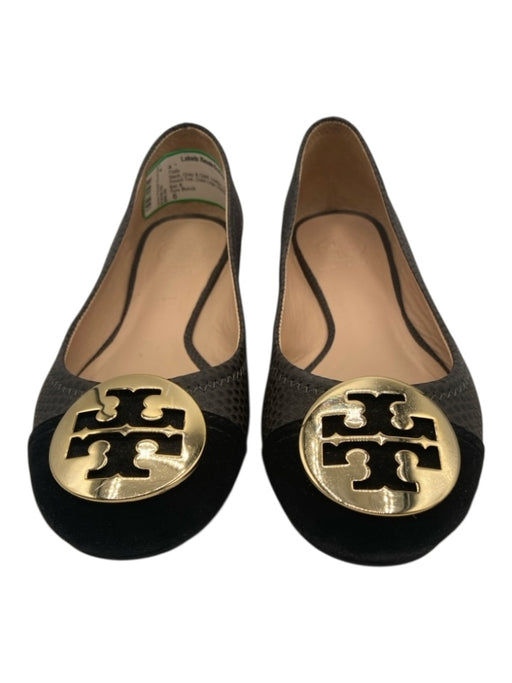 Tory Burch Shoe Size 6 Black, Gray & Gold Leather Spotted Round Toe Flats Black, Gray & Gold / 6