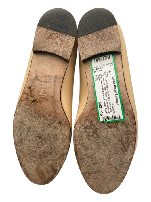 Chanel Shoe Size 6.5 Tan & black Leather Interlocking C's Cap Toe Bow Flats Tan & black / 6.5