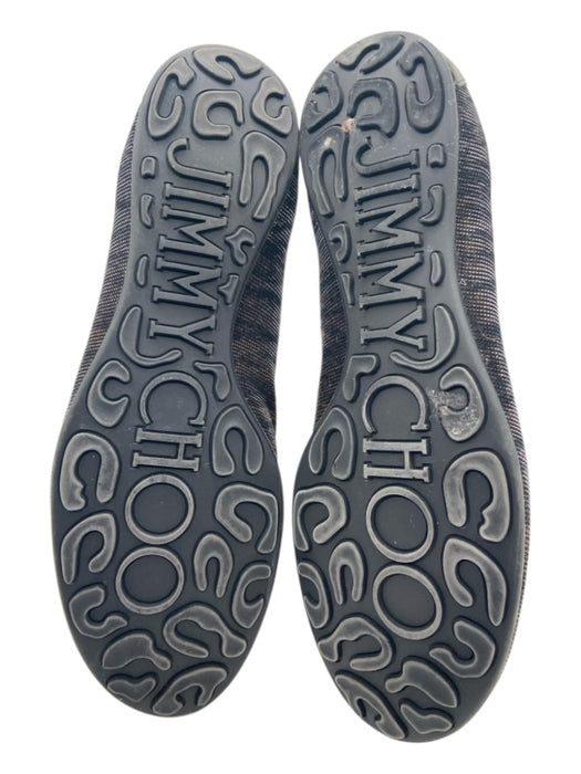 Jimmy Choo Shoe Size 37 Black & Gold Patent Leather Fabric Tiger Trim Flats Black & Gold / 37