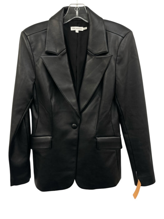 Good American Size 1 Black Poly Blend Faux Leather Shoulder Pads Lapels Blazer Black / 1