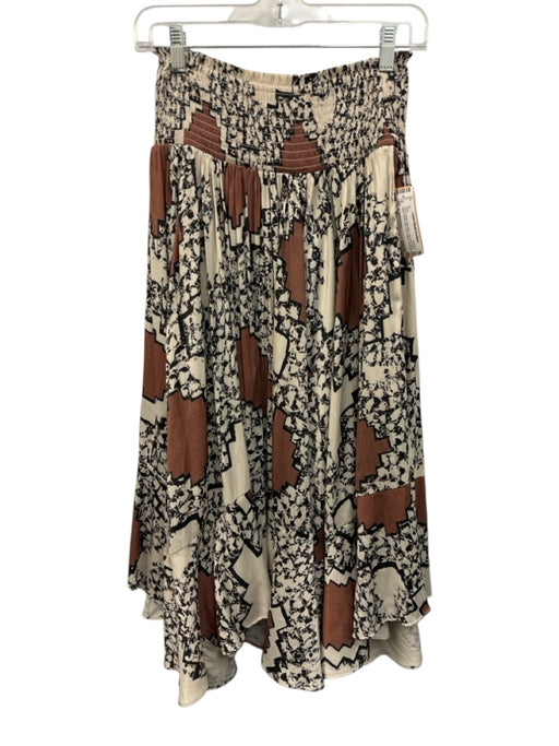 By Anthropologie Size XS Ivory & Multi Poly Blend Smocked Waist Band Skirt Ivory & Multi / XS