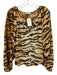 Mes Demoiselles Size 36 Orange & Multi Cotton Split V Neck Tiger Print Sheer Top Orange & Multi / 36