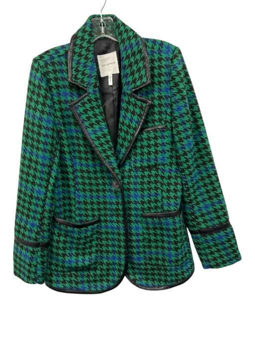 Avec Les Filles Size XS Green & Blue Poly Blend Lapel Double button Blazer Green & Blue / XS