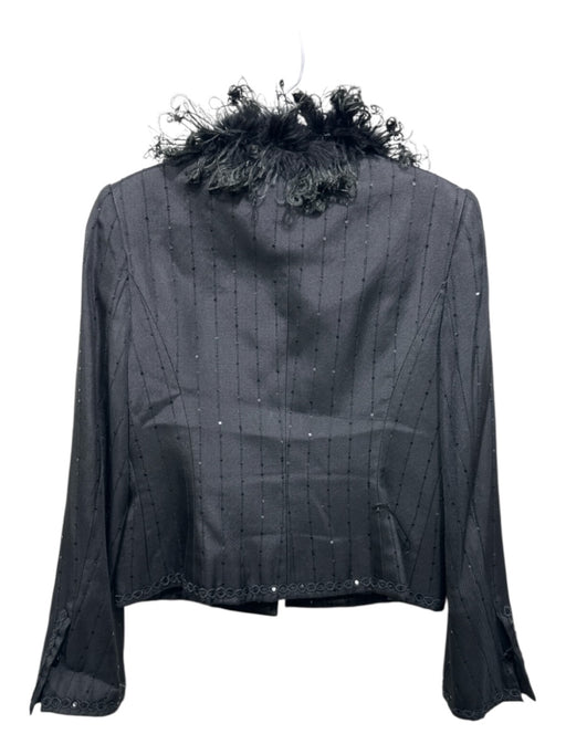 Carlisle Size 4 Black Cotton Blend Feather Collar Sequin Detail Blazer Pant Set Black / 4