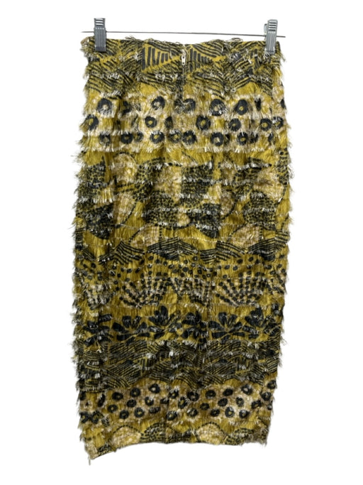 Scanlan Theodore Size XS Yellow, Black, White Abstract Fringe Midi Skirt Yellow, Black, White / XS