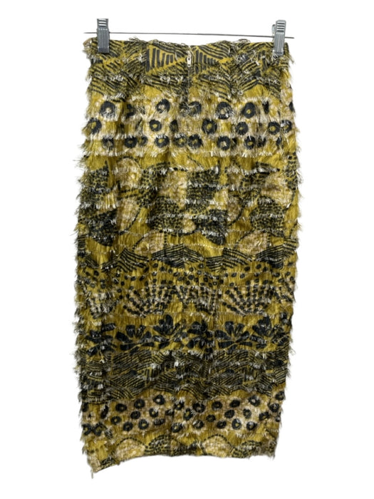 Scanlan Theodore Size XS Yellow, Black, White Abstract Fringe Midi Skirt Yellow, Black, White / XS