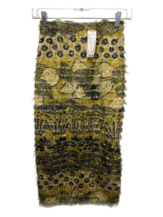 Scanlan Theodore Size XS Yellow, Black, White Abstract Fringe Midi Skirt Yellow, Black, White / XS