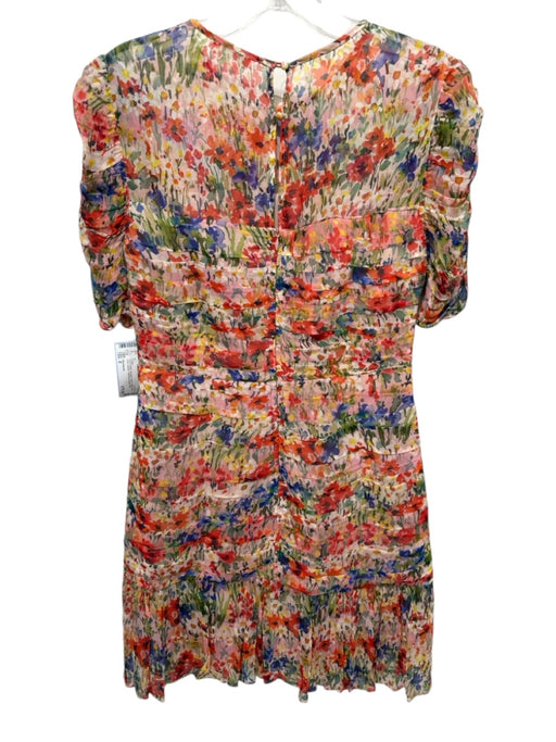 Shoshanna Size 2 Pink & Multi Viscose Floral Watercolor Short Sleeve Dress Pink & Multi / 2