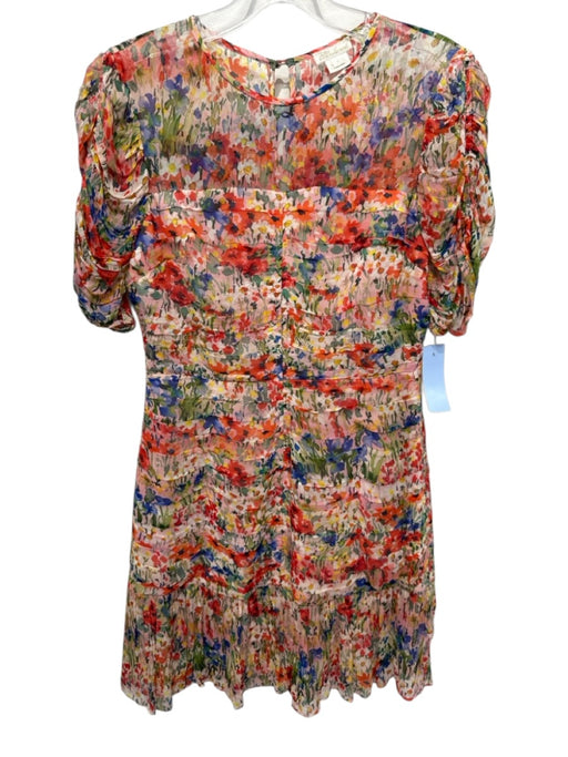 Shoshanna Size 2 Pink & Multi Viscose Floral Watercolor Short Sleeve Dress Pink & Multi / 2